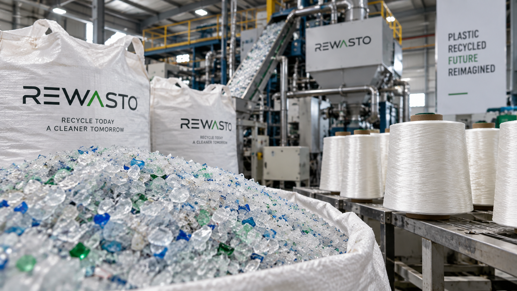 ECOSIS recycled polyester chips or yarn spools
